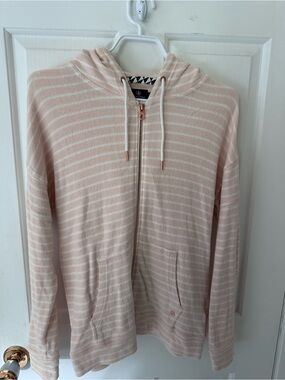 Volcom Blush Pink and White Striped Zip Hoodie